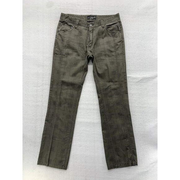 F.J.S.A.I Pants Men Size Size 34/32 Khaki Embellish Pockets Zippers Plaid Check - Picture 2 of 16